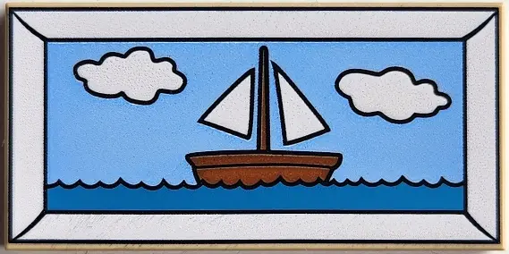 Tile 2 x 4 with Picture of Reddish Brown Sailing Ship, Dark Azure Sea and Bright Light Blue Sky with