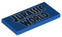 Blue Tile 2 x 4 with Black 'JURASSIC WORLD' Pattern