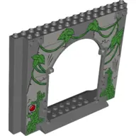 Dark Bluish Gray Panel 4 x 16 x 10 with Leaves, Vines and Red Button Pattern