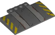 Dark Bluish Gray Slope, Curved 5 x 8 x 2/3 with 4 Studs with Ramp and Yellow Danger Stripes Pattern