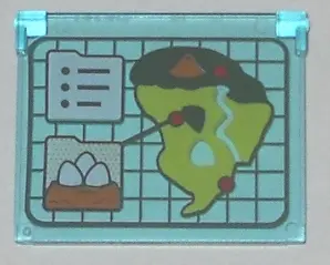 Trans-Light Blue Glass for Window 1 x 4 x 3 - Opening with Jurassic World Island Map Pattern