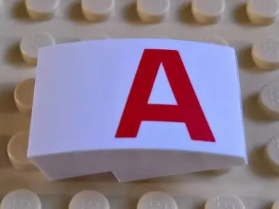 White Slope, Curved 3 x 2 with Red 'A' Pattern