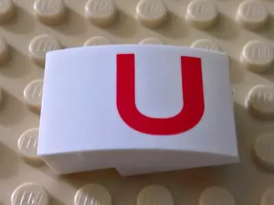 White Slope, Curved 3 x 2 with Red 'U' Pattern