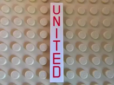 White Tile 1 x 6 with Red 'UNITED' Pattern