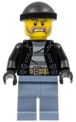 Police - City Bandit Male with Brown and Gray Beard, Black Knit Cap