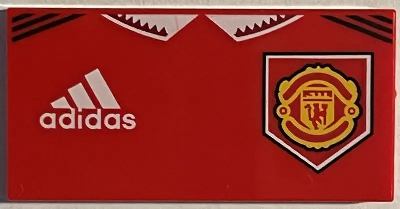Red Tile 2 x 4 with White Adidas Logo and Manchester United Badge Pattern (BrickHeadz Soccer / Footb
