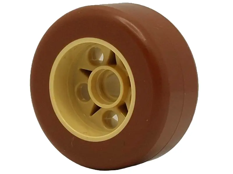 Tan Wheel 30 x 15 with Pin Hole with Molded Reddish Brown Hard Plastic Tire Pattern