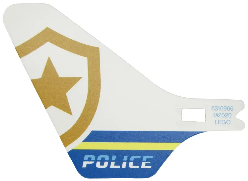 White Plastic Tail for Flying Helicopter with 'POLICE' and Partial Police Gold Star Badge Logo Patte