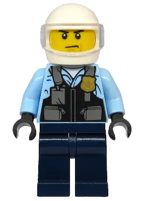 Police - City Motorcyclist, Safety Vest with Police Badge, Dark Blue Legs, White Helmet, Trans-Clear