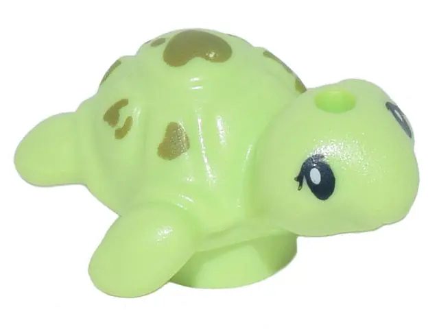 Yellowish Green Turtle, Friends Style, Baby with Black Eyes and Olive Green Spots Pattern