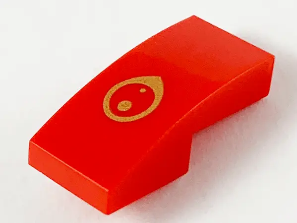 Red Slope, Curved 2 x 1 x 2/3 with Gold Eye Pattern