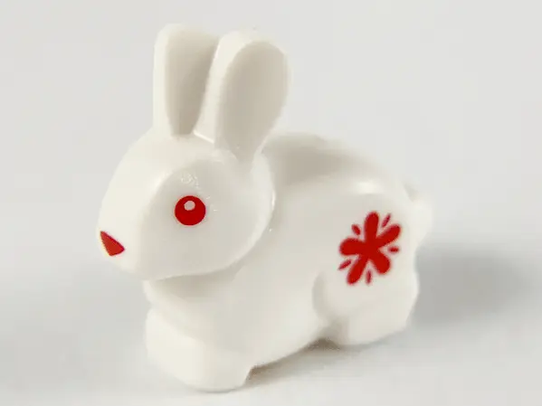 White Bunny / Rabbit with Red Eyes, Nose and Flowers Pattern