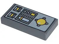 Dark Bluish Gray Tile 1 x 2 with Vehicle Control Panel Pattern