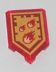 Trans-Red Tile, Modified 2 x 3 Pentagonal with Nexo Power Shield Pattern - Incinerate