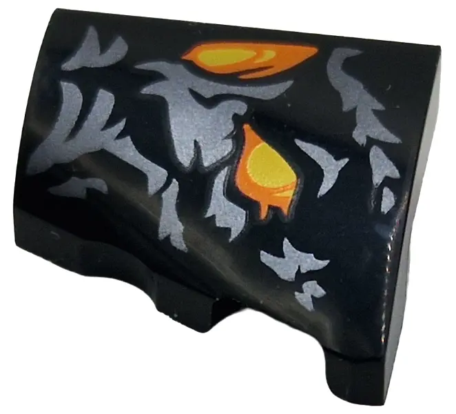Wedge 2 x 2 x 2/3 Right with 2 Yellow and Orange Shapes and Dark Silver Markings Pattern (Balrog Fac