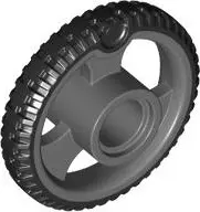Dark Bluish Gray Wheel 21 x 4 with Pin Hole and 3 Spokes with Molded Black Hard Rubber Tire Pattern
