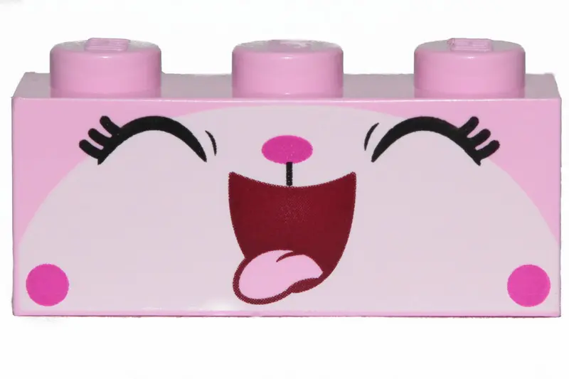 Bright Pink Brick 1 x 3 with Kitty Cat Face Wide Open Mouth Smile with Tongue Out Pattern