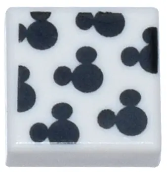 White Tile 1 x 1 with Black Mickey Mouse Head Silhouettes Pattern