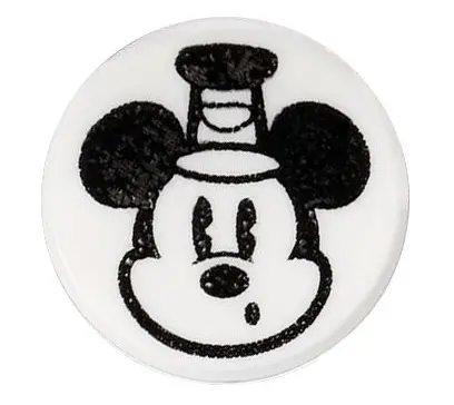 White Tile, Round 1 x 1 with Black Mickey Mouse Head with Hat Pattern