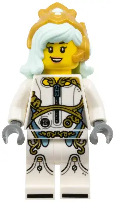- White Outfit, Light Aqua Hair, Gold Crown