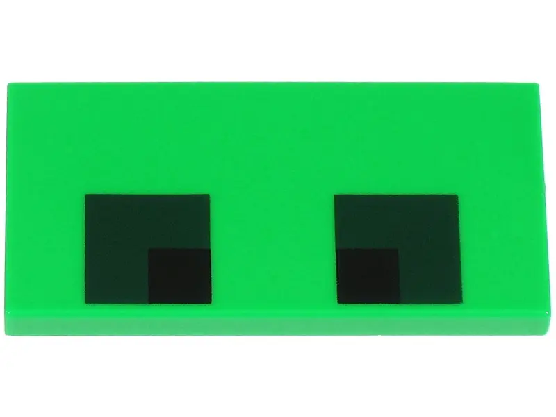 Bright Green Tile 2 x 4 with 2 Black and Dark Green Squares Pattern (Minecraft Creeper Eyes)