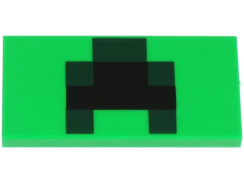 Bright Green Tile 2 x 4 with Black and Dark Green Squares and Rectangles Pattern (Minecraft Creeper 