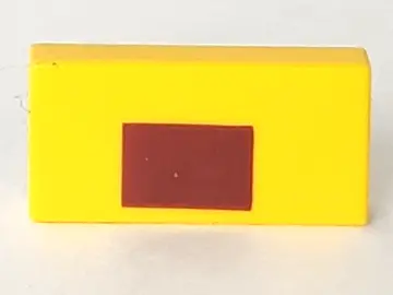 Yellow Tile 1 x 2 with Centered Reddish Brown Rectangle Pattern (Minecraft Ocelot Nose)