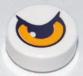 White Tile, Round 1 x 1 with Bright Light Orange Eye with Partially Closed Eyelid Pattern