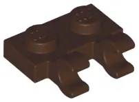Dark Brown Plate, Modified 1 x 2 with 2 Open O Clips (Horizontal Grip)