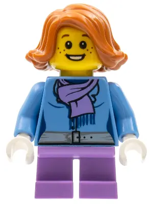 Christmas Train Ride Passenger - Medium Blue Jacket with Light Purple Scarf, Short Legs