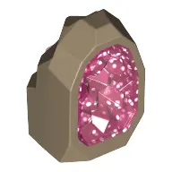 Dark Tan Rock 1 x 1 Geode with Molded Glitter Trans-Dark Pink Crystals Pattern