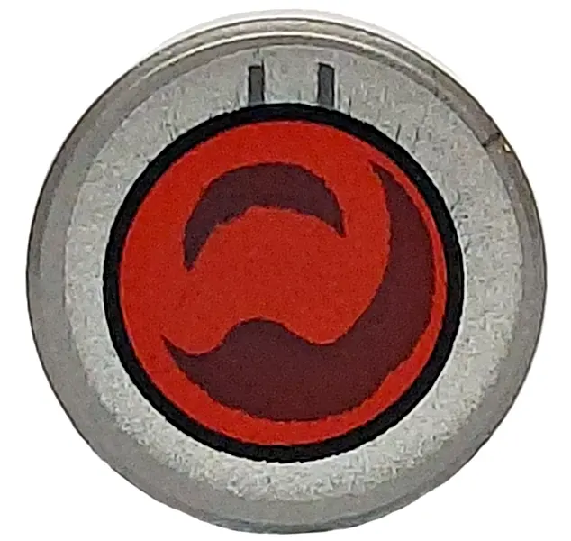 Flat Silver Tile, Round 1 x 1 with Dark Red and Red Goggle Lens with Black Circle and Silver Border 