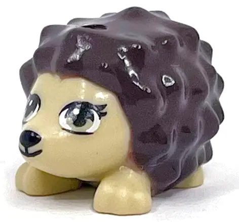 Tan Hedgehog, Friends Style with Black Eyes, Eyelashes and Nose and Dark Brown Spines Pattern