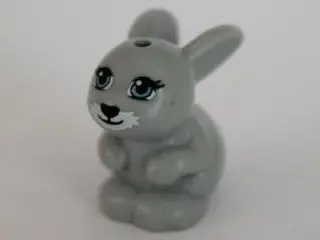 Light Bluish Gray Bunny / Rabbit, Friends Style, Sitting with Medium Azure Eyes, Black Nose and Mout