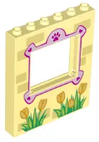 Bright Light Yellow Panel 1 x 6 x 6 with Window with Paw and Hearts, Bricks and Tulips Pattern