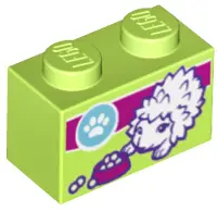 Lime Brick 1 x 2 with White Hedgehog with Dish, Magenta Stripe and Paw Pattern
