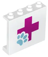 White Panel 1 x 4 x 3 with Side Supports - Hollow Studs with Hospital Magenta Cross with Paw Pattern