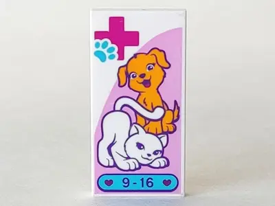 White Tile 2 x 4 with Hospital Magenta Cross, Medium Azure Animal Paw, Bright Light Orange Dog, Whit