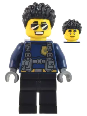 Police Officer - Male, Dark Blue Shirt with Harness, Black Legs, Black Coiled Hair, Sunglasses (Duke