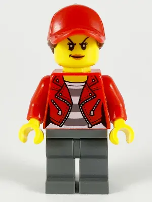 Police - City Bandit Crook, Red Jacket, Red Ball Cap with Reddish Brown Ponytail, Dark Bluish Gray L