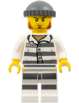 Police - Jail Prisoner 86753 Prison Stripes, Dark Bluish Gray Knit Cap, Reddish Brown Beard and Stub