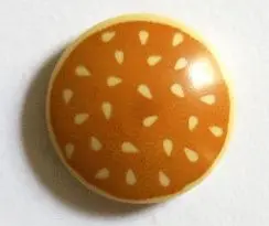 Tan Plate, Round 2 x 2 with Rounded Bottom (Boat Stud) with Medium Nougat Hamburger Bun with Sesame 