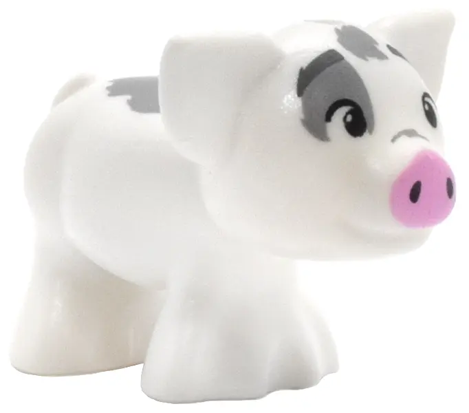 White Pig, Friends Style with Dark Bluish Gray Eyebrows, Small Black Eyes, Bright Pink Nose, and Dar