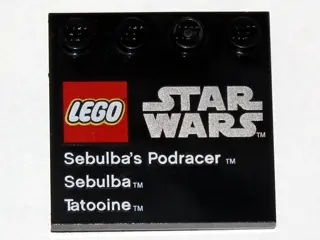 Black Tile, Modified 4 x 4 with Studs on Edge with LEGO Star Wars Logo, 'Sebulba's Podracer', 'Sebul