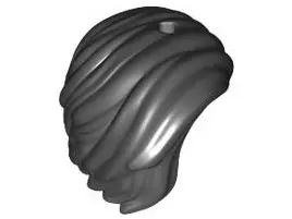Black Minifigure, Hair Mid-Length, All Swept to Right Side, Hole on Top - Hard Plastic