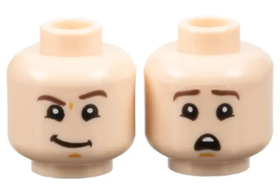 Light Nougat Minifigure, Head Dual Sided Dark Brown Eyebrows, Medium Nougat Chin Dimple, Lopsided Gr