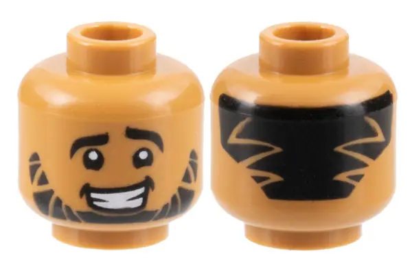 Medium Nougat Minifigure, Head Black Eyebrows, Full Beard, Hair on Back, Zigzag Styling Pattern