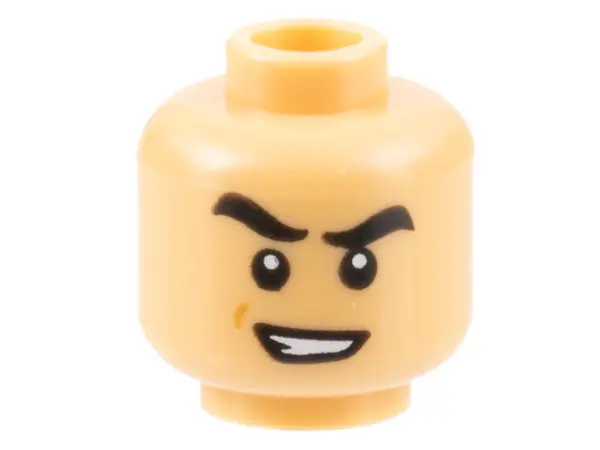 Medium Tan Minifigure, Head Black Thick Eyebrows Raised, Scowl with Teeth Pattern