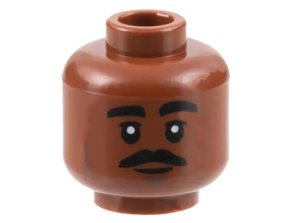 Reddish Brown Minifigure, Head Black Eyebrows and Moustache, Chin Dimple, Smile Pattern
