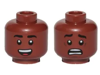 Reddish Brown Minifigure, Head Dual Sided Black Eyebrows, Dark Brown Chin Dimple, Open Mouth Smile w
